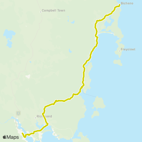 Tassielink Bicheno to Hobart map