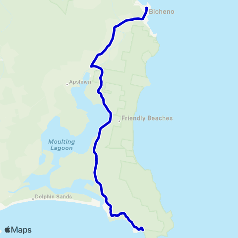 Calow's Coaches Coles Bay to Bicheno map