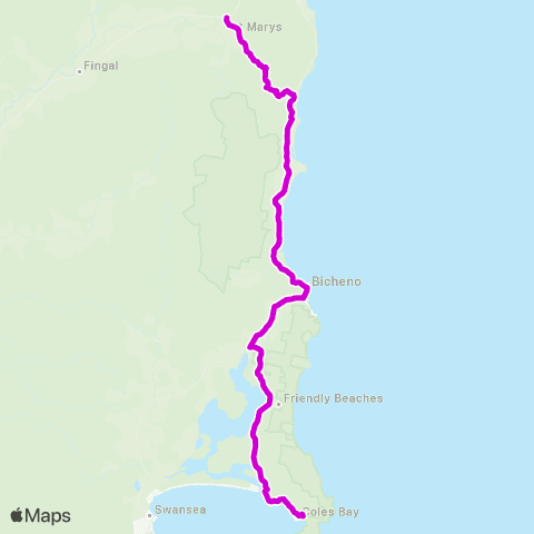 Calow's Coaches Coles Bay to St Marys map