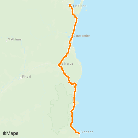 Calow's Coaches Bicheno to St Helens map