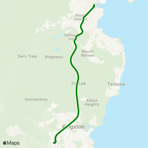 Metro Tasmania Huntingfield to Hobart Express map