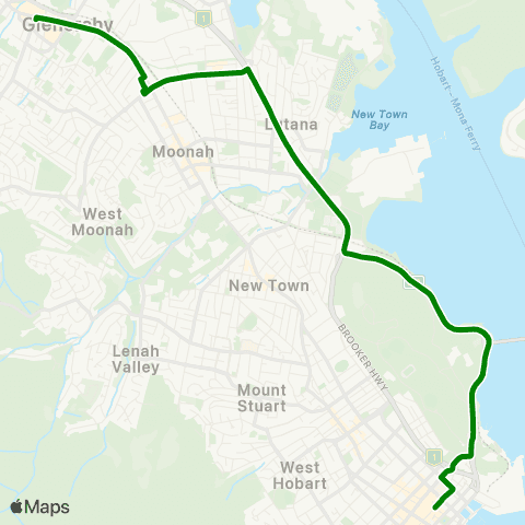 Metro Tasmania Glenorchy to Hobart City Express map