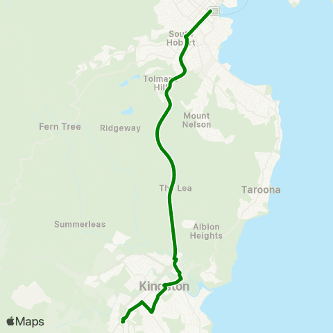 Metro Tasmania Huntingfield to Hobart Express map