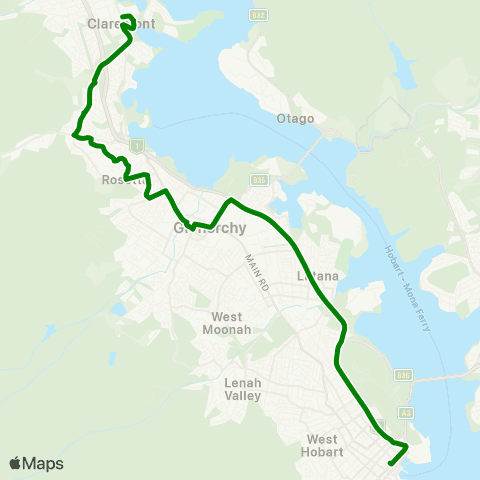 Metro Tasmania Claremont to Hobart City Express map