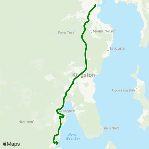 Metro Tasmania Snug to Hobart Express map