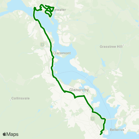 Metro Tasmania Bridgewater to Hobart City Express map