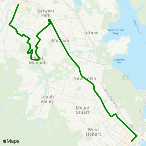 Metro Tasmania Glenorchy to Hobart City Express map