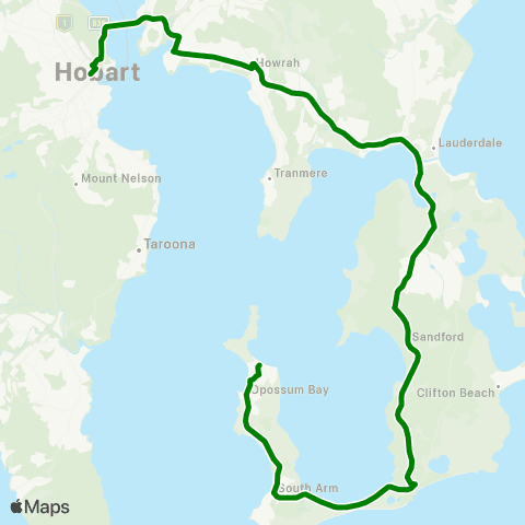 Metro Tasmania Opossum Bay to Hobart City Express map