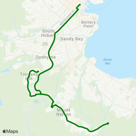 Metro Tasmania Mount Nelson to Hobart City Express map