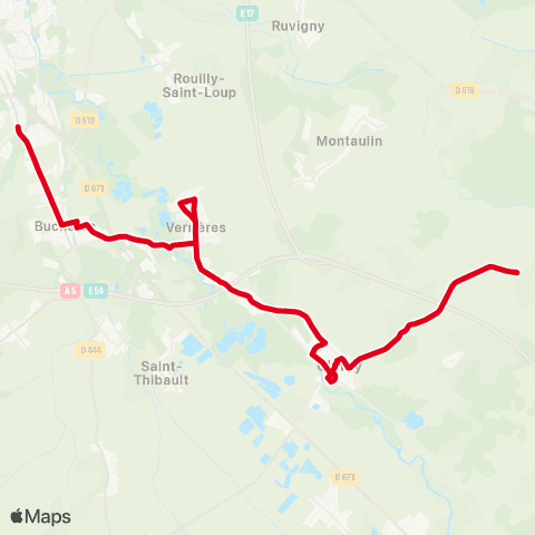 TCAT Verrières vers Buchères map
