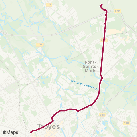 TCAT Troyes Gare - Lavau Palis map