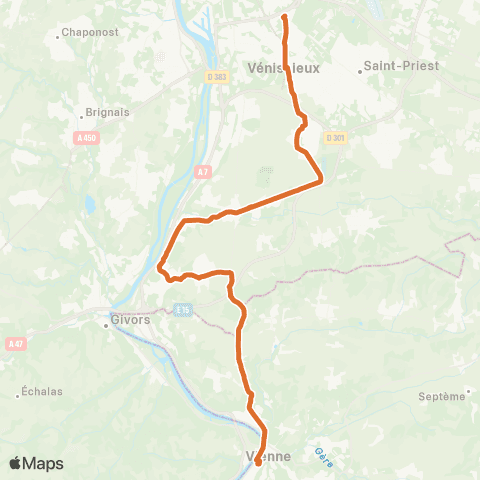 TCL Rond point Parilly - Vienne Gare rout. map