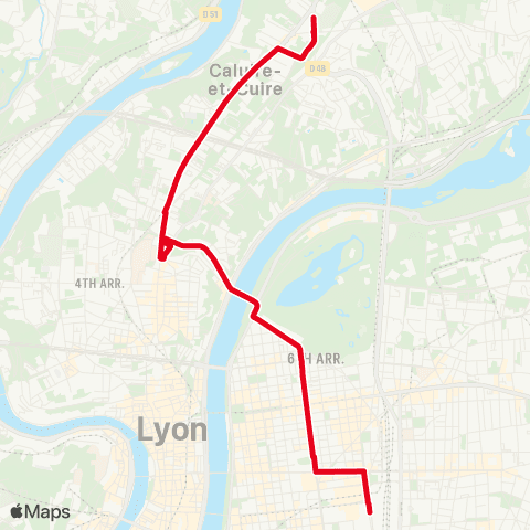 TCL Gare Part Dieu Vivier Merle - Caluire Pl. de la Bascule map