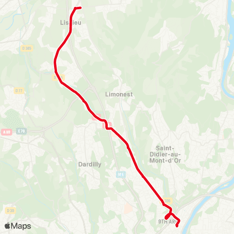 TCL Gare de Vaise - Lissieu Montluzin map