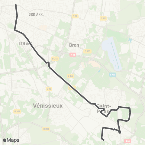 TCL Gare Part Dieu Vivier Merle - St Priest Plaine de Saythe map