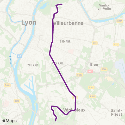 TCL La Doua Gaston Berger - Hôp. Feyzin Vénissieux map