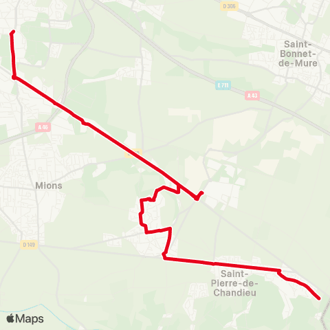 TCL St Pierre de Chandieu Rajat - St Priest Jules Ferry map