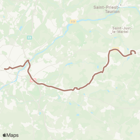 TCL Pl. W. Churchill <> St Just le Martel Fontaguly map