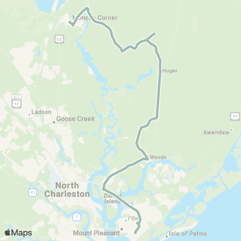 Tri-County Link Moncks Corner–Mt. Pleasant map