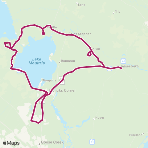 Tri-County Link Moncks Corner-Jamestown map