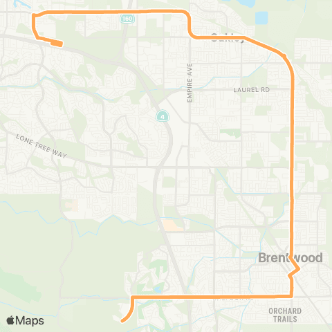 Tri Delta Transit Brentwood Park & Ride / Antioch BART map