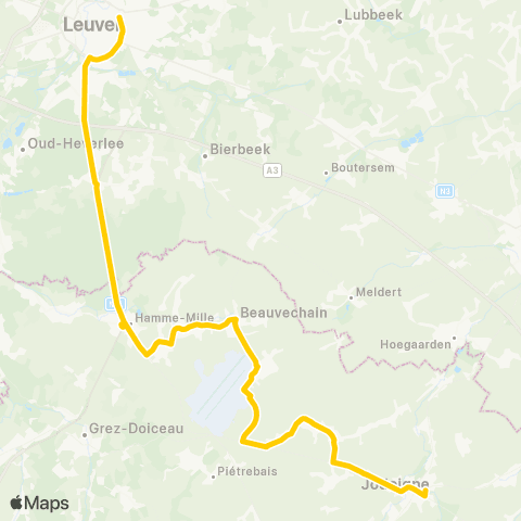 TEC Brabant Wallon Leuven - Hamme-Mille - Jodoigne map