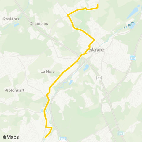 TEC Brabant Wallon Ottignies - Wavre - Zoning Nord map