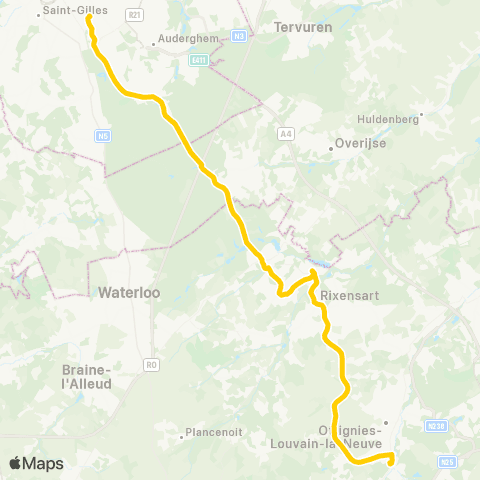 TEC Brabant Wallon Court-St-Etienne - Rixensart - Ixelles / Elsene map