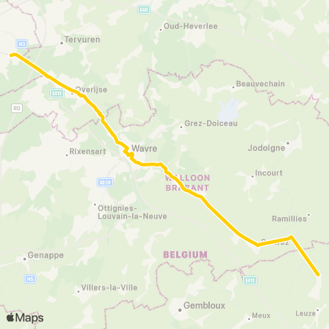 TEC Brabant Wallon Bruxelles / Brussel - Wavre - Eghezée map