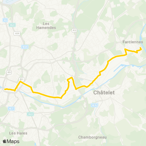TEC Charleroi Gare Centrale - Farciennes (l'Ysle Marais) map
