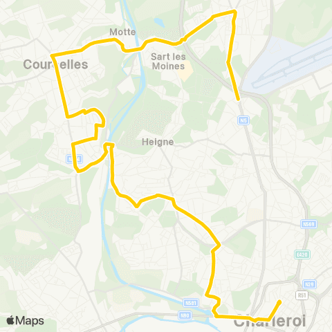 TEC Charleroi Charleroi - Courcelles - Gosselies - Jumet map