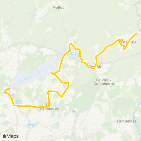 TEC Charleroi Jumet (Madeleine) - Fleurus (Champs Elysées) map