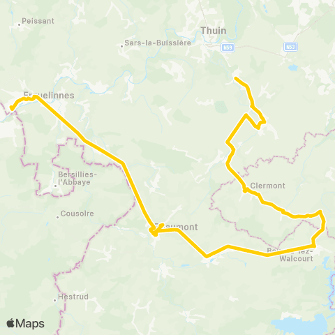 TEC Charleroi Biesme-sous-Thuin - Beaumont - Erquelinnes map