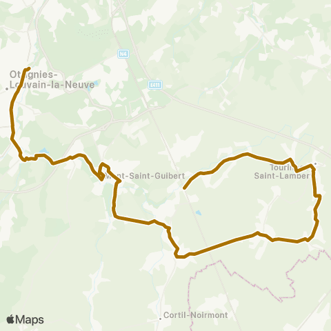 TEC Brabant Wallon Nil - Chastre - Court-St-Etienne - Ottignies map