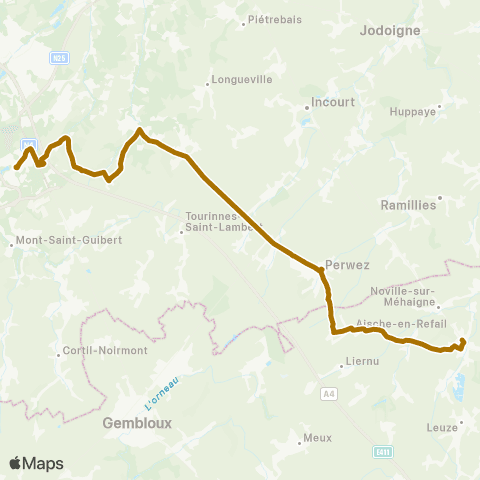 TEC Brabant Wallon Eghezée - Perwez - Louvain-la-Neuve - Ottignies map