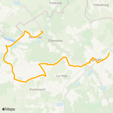 TEC Brabant Wallon Rosières - Genval - Wavre - Basse-Wavre map