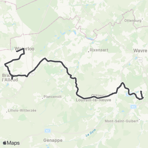 TEC Brabant Wallon Waterloo - Braine-l'Alleud - Ottignies - Lln map