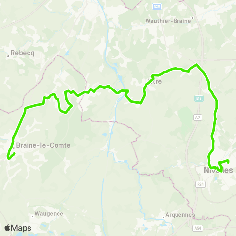 TEC Brabant Wallon Braine-le-Comté - B.S.I. - Braine-l'Alleud / Nivelles map