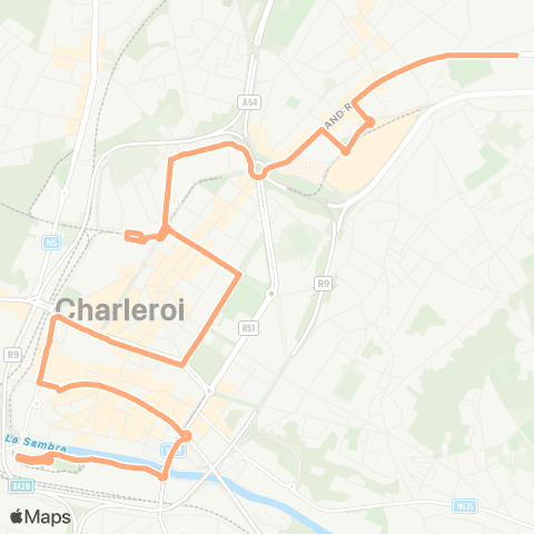 TEC Charleroi City Bus Charleroi Ville Haute - Ville Basse map