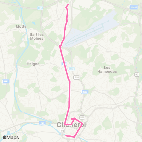 TEC Charleroi Gosselies Faubourg de Bruxelles - Gare Centrale map