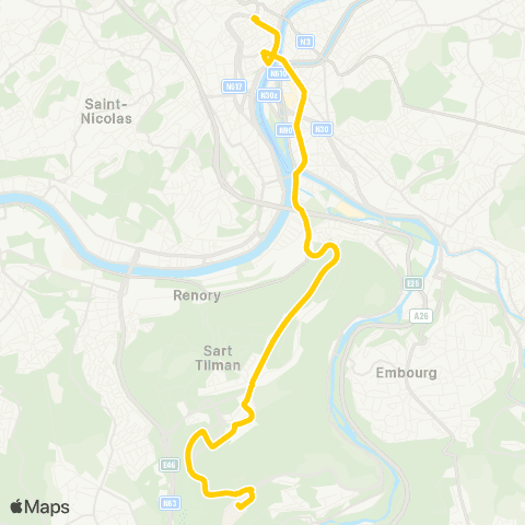 TEC Liège - Verviers Rép. Française - Médiacité - Sart-Tilman - CHU map