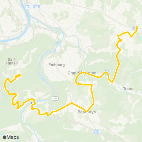 TEC Liège - Verviers Fléron-Chaudfontaine-Beaufays-Tilff-Sart-Tilman map