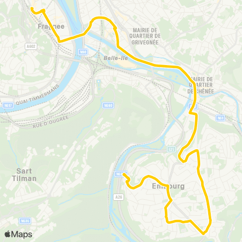 TEC Liège - Verviers Guillemins - Chênée - Embourg - Mathysart map