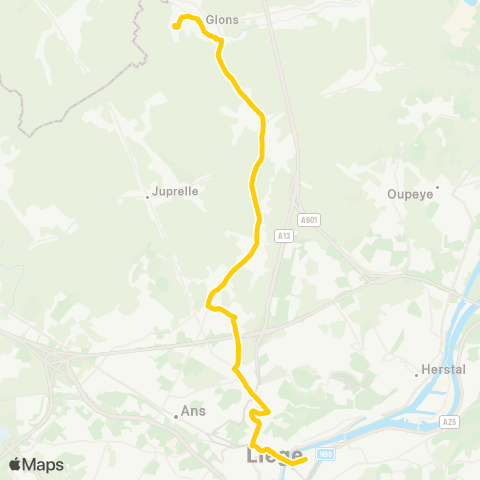 TEC Liège - Verviers Liège - Rocourt - Liers - Slins - Glons map