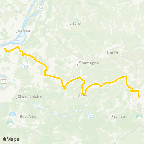 TEC Liège - Verviers Liège - Jupille - Fléron - Soumagne - Verviers map