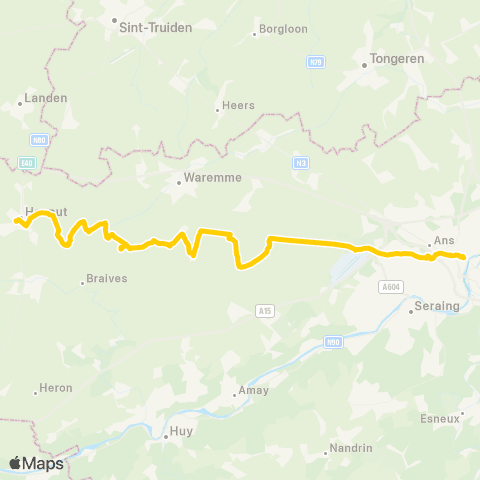 TEC Liège - Verviers Liège - Bierset - Omal - Hannut map