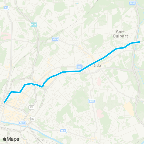 TEC Charleroi Gare Centrale - Gilly Soleilmont (Métro) map