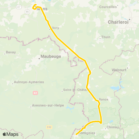 TEC Charleroi Momignies Place - Mons map