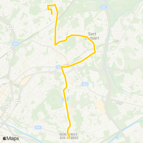 TEC Charleroi Jumet (Hamendes) - Montignies-s/-Sambre (Pl.) map