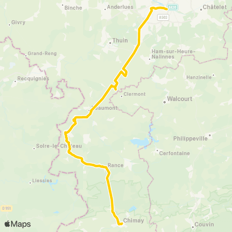 TEC Charleroi Gare Centrale - Beaumont - Chimay map